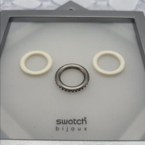 Swatch Bijoux Silver Toned & White Rings (3) - size 5